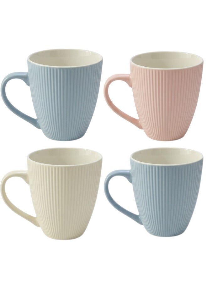 طقم أكواب قهوة وشاي سيراميك مودرن فاخر عدد 4 مجات بورسلين مطفي كبيرة سعة 550 مل بمقبض مريح – تصميم مضلع Ribbed Fluted بخطوط عمودية بارزة مستوحى من الطراز الاسكندنافي Scandi Style – ألوان باستيل هادئة (وردي فاتح، بيج كريمي، أزرق سماوي، رمادي مزرق فاتح) – أكواب قهوة ولانتيه وكابتشينو وشاي وماتشا وحليب – مثالية للمطبخ العصري وركن القهوة والديكور المنزلي والهدايا الراقية والاستخدام اليومي - Image 1